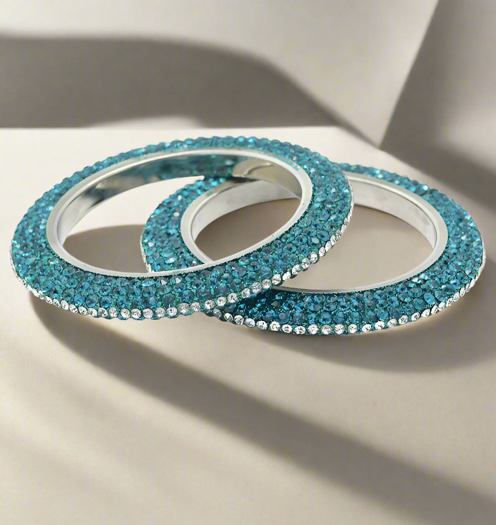 Buy Turquoise Maroon Ornate Crystal Bangle Set