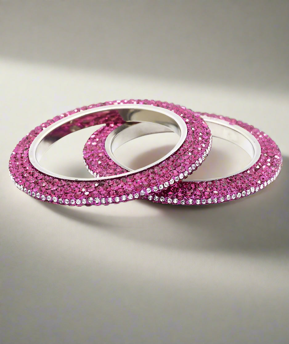 Buy Pink Ornate Crystal Bangle Set