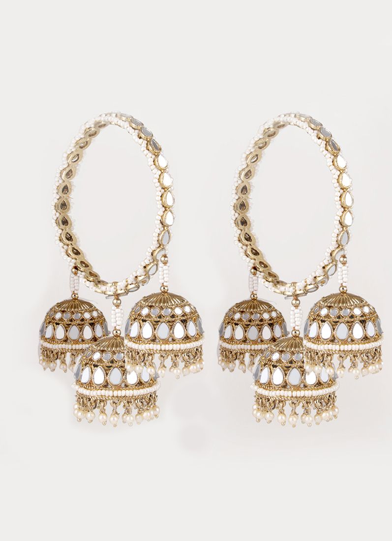 Buy Mirror With Triple Jumki Bangles In Gold Colour Bangle Set