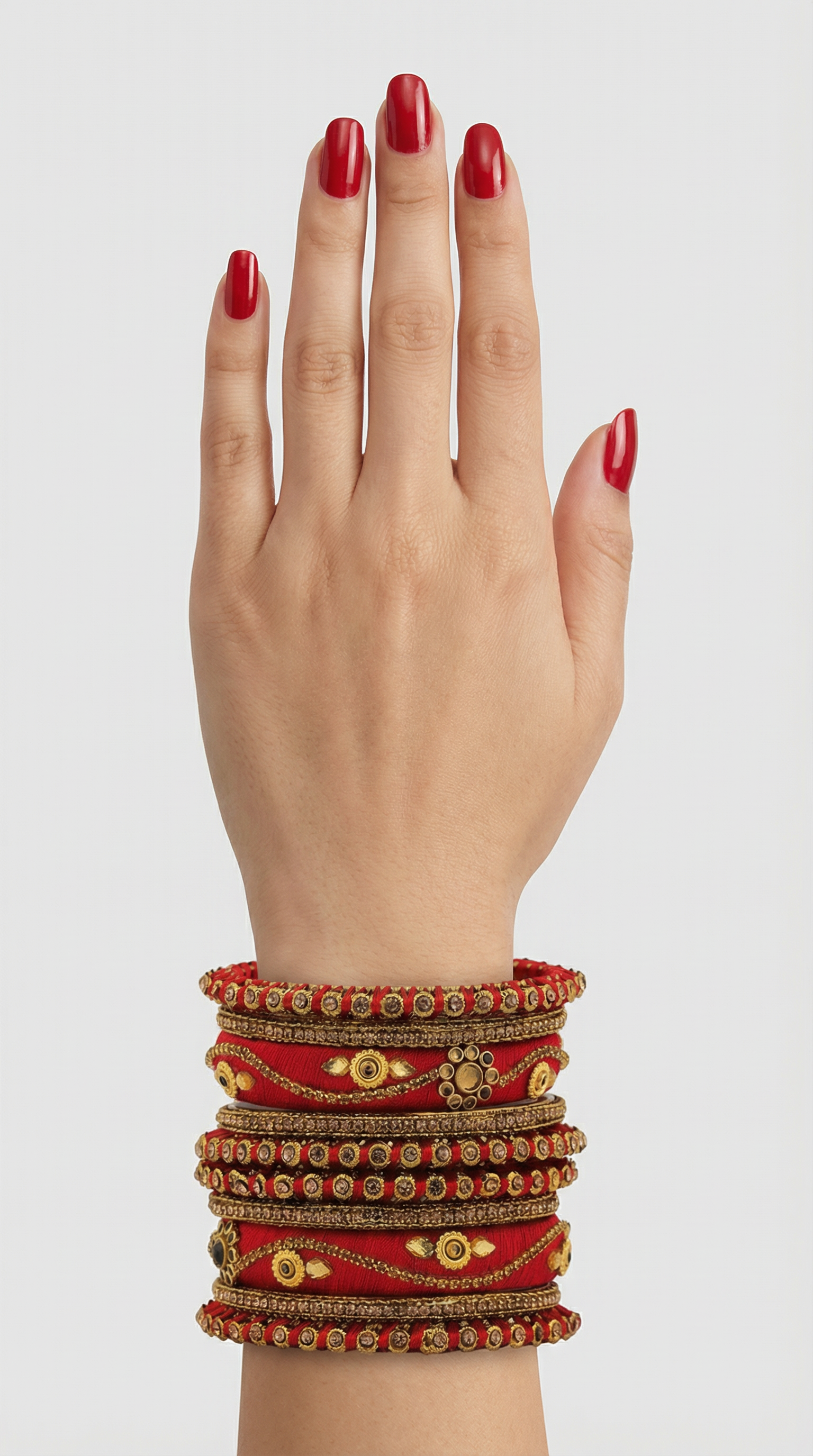Red Thread Bangles with Gold Diamante