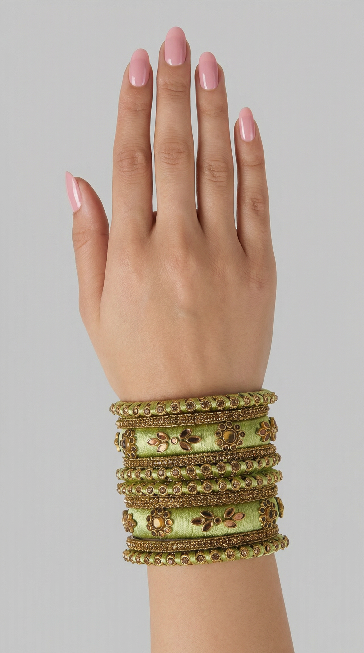Stylish Pale Pista Thread Bangle Set