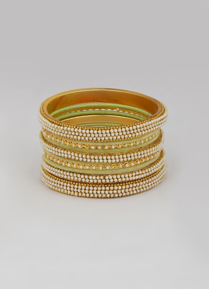 Buy Mint Green Velvet Bangle Set