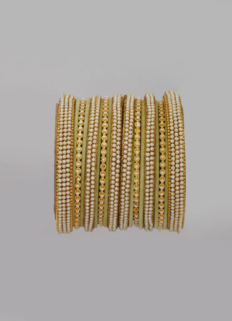 Buy Mint Green Velvet Bangle Set