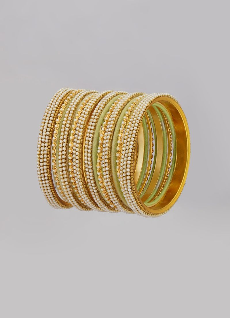 Buy Mint Green Velvet Bangle Set