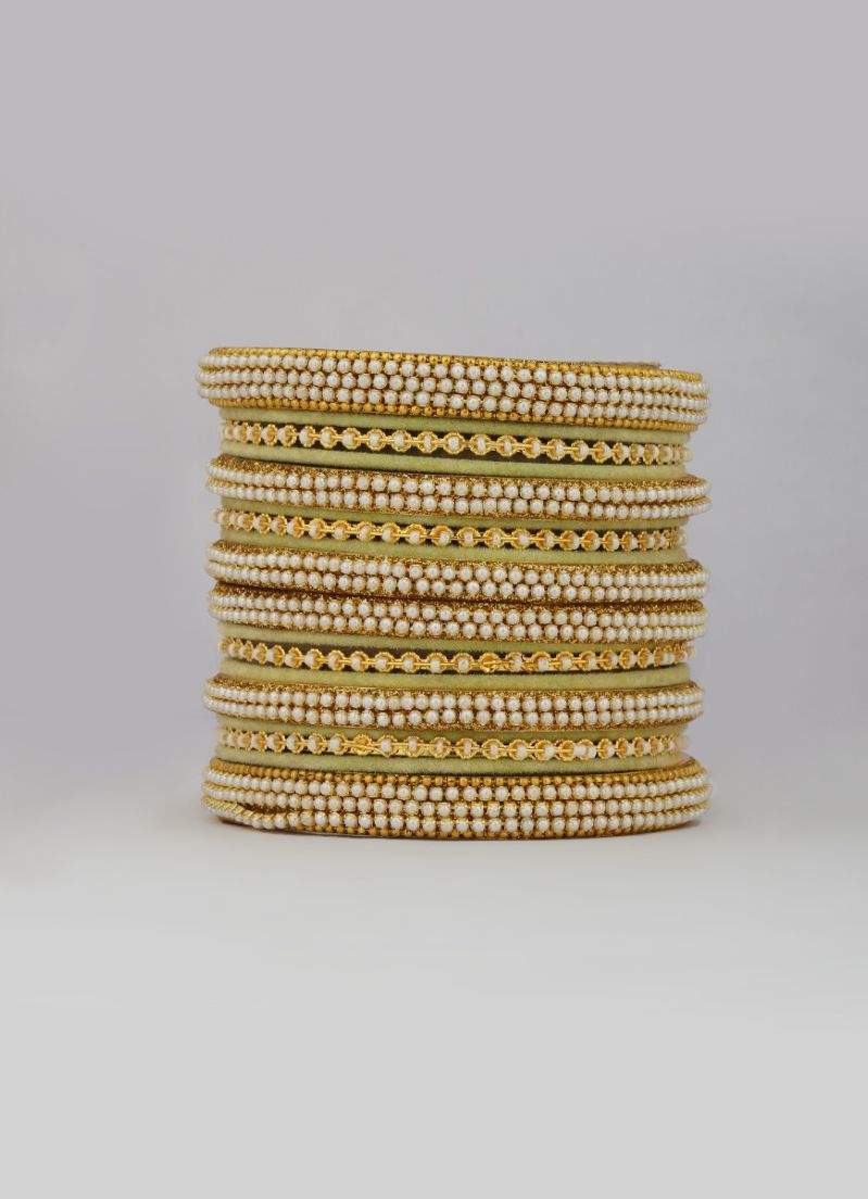 Buy Mint Green Velvet Bangle Set