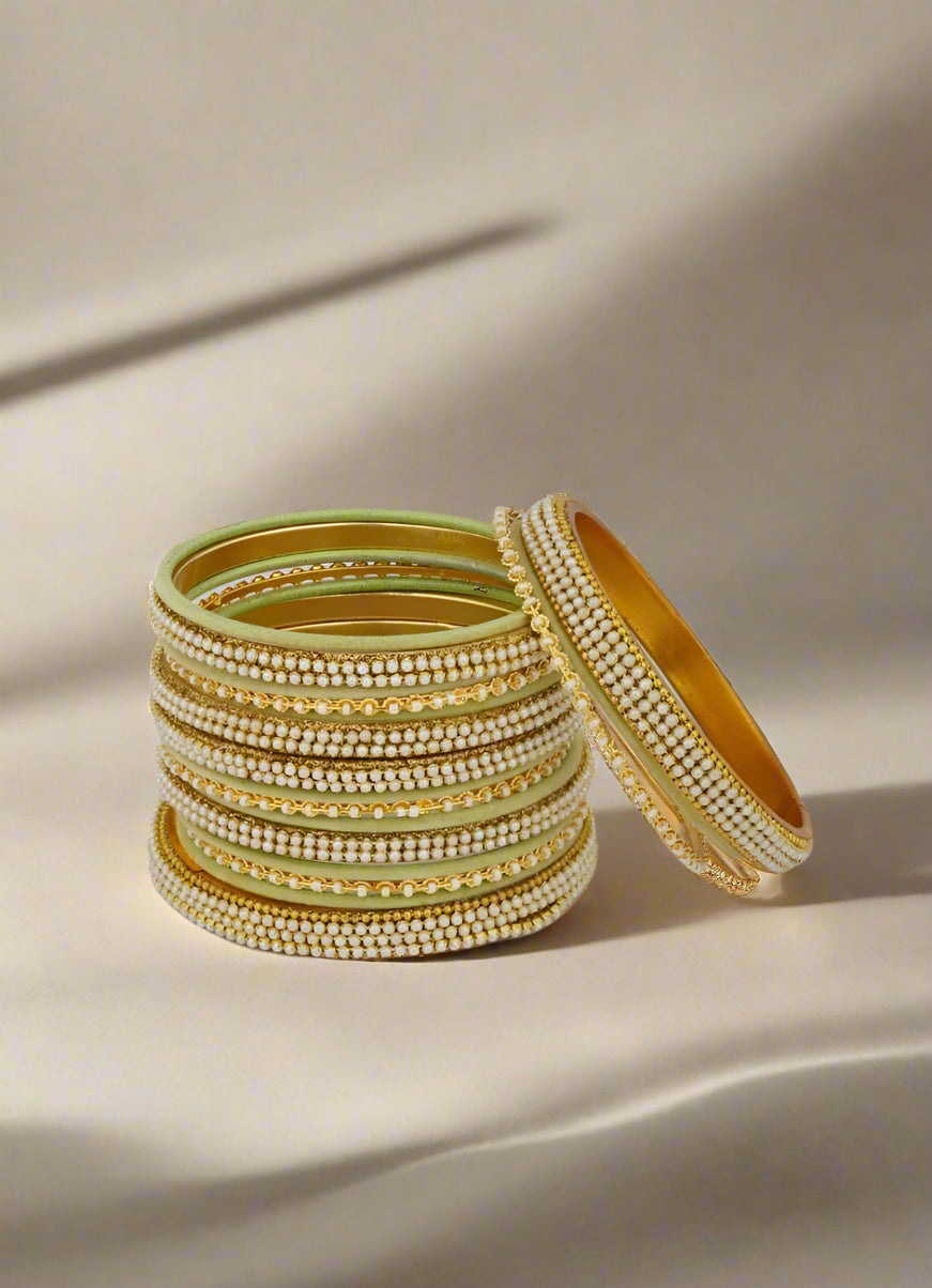 Buy Mint Green Velvet Bangle Set