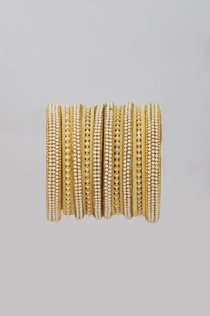 Buy Cream Velvet Bangle Set