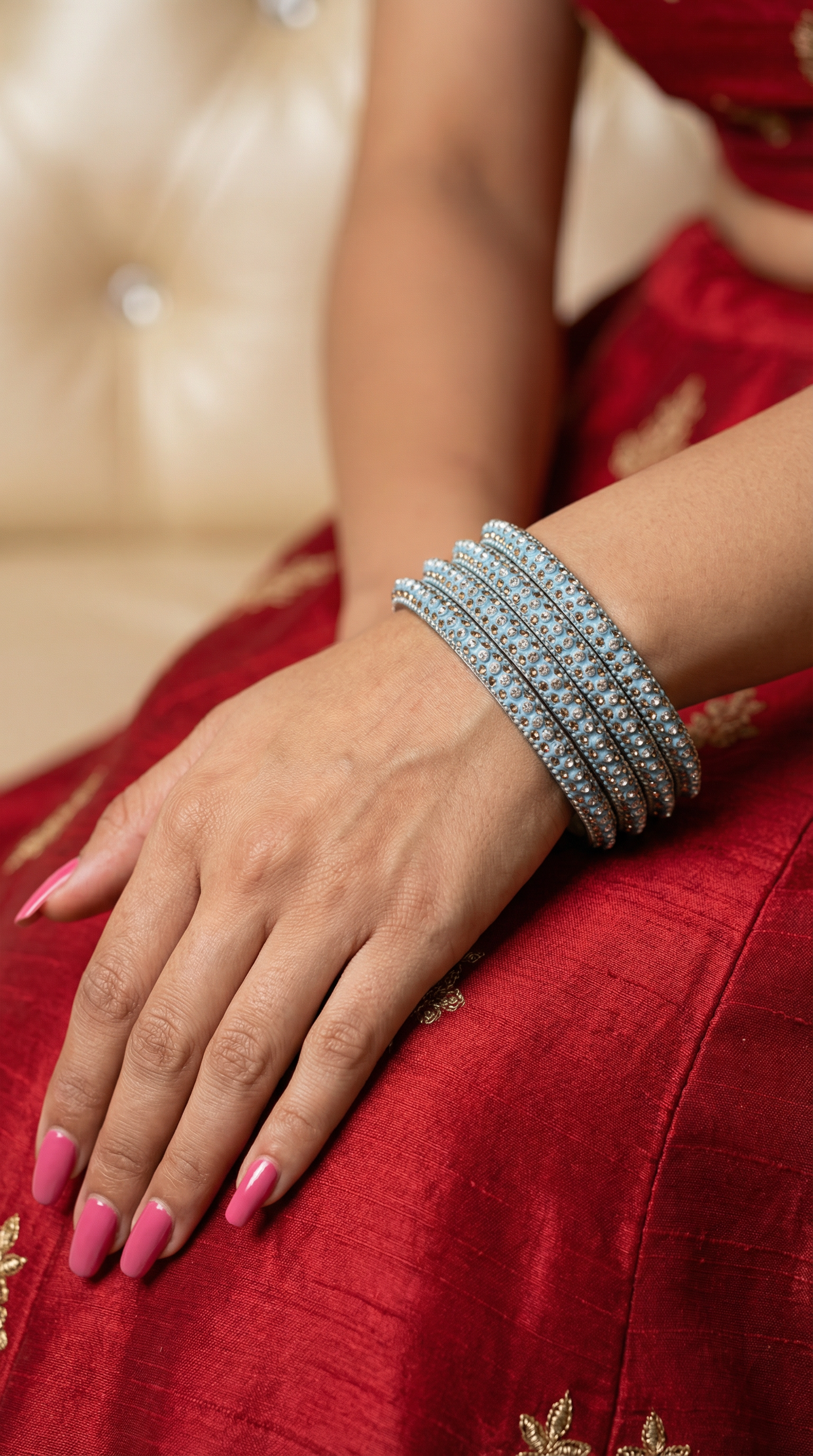 Aqua Blue Bangles with Silver and Gold 4pc â€“ Luxury Wedding Jewellery Set