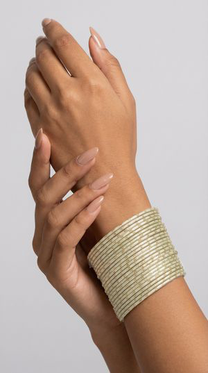 Ivory lightweight aluminum bangles with vivid colors and glitter spots