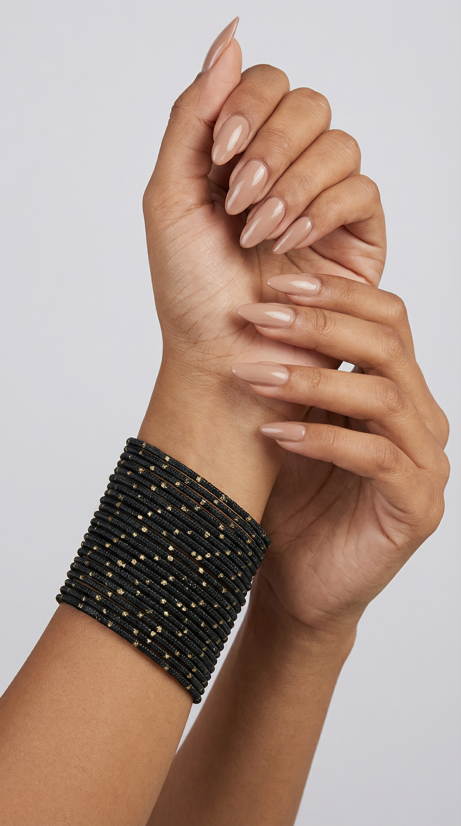 Black lightweight bangles with glitter spots