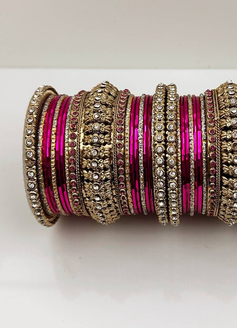 Buy Rani Pink Gold Kara Bangle Set
