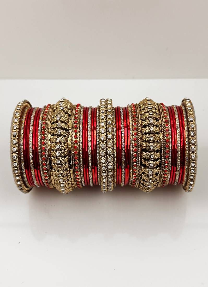 Buy Red Gold Kara Bangle Set