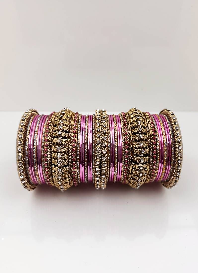 Buy Pink Gold Kara Bangle Set