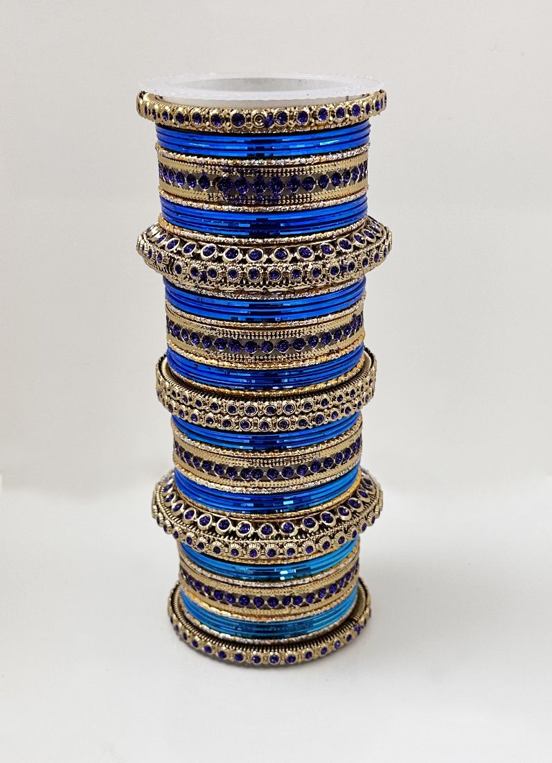 Buy Royal Blue Anitique Gold Double Bangle Set