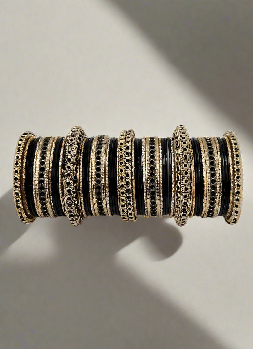 Buy Black Anitique Gold Double Bangle Set