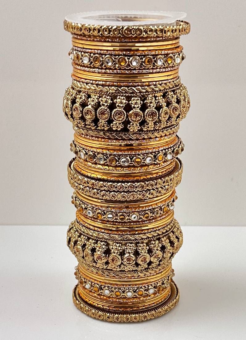 Buy Golden Anitique Kundan Double Bangle Set
