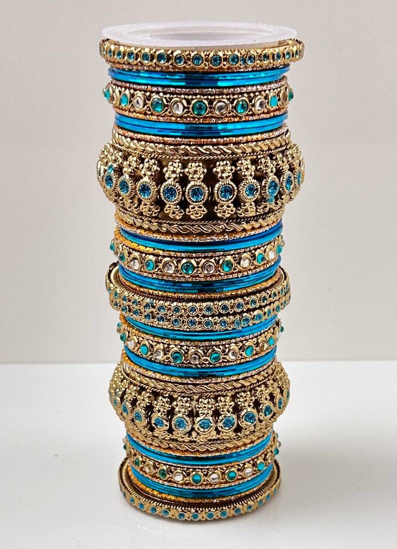 Buy Blue Kundan Double Bangle Set