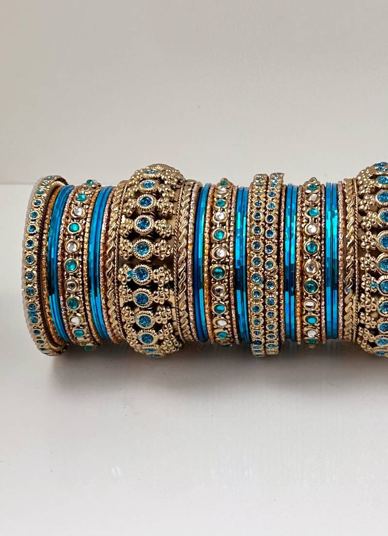 Buy Blue Kundan Double Bangle Set