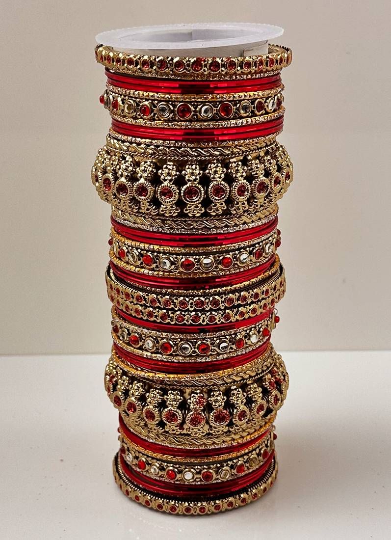 Buy Red Kundan Double Bangle Set