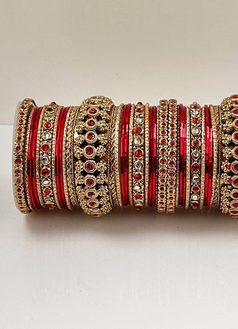 Buy Red Kundan Double Bangle Set