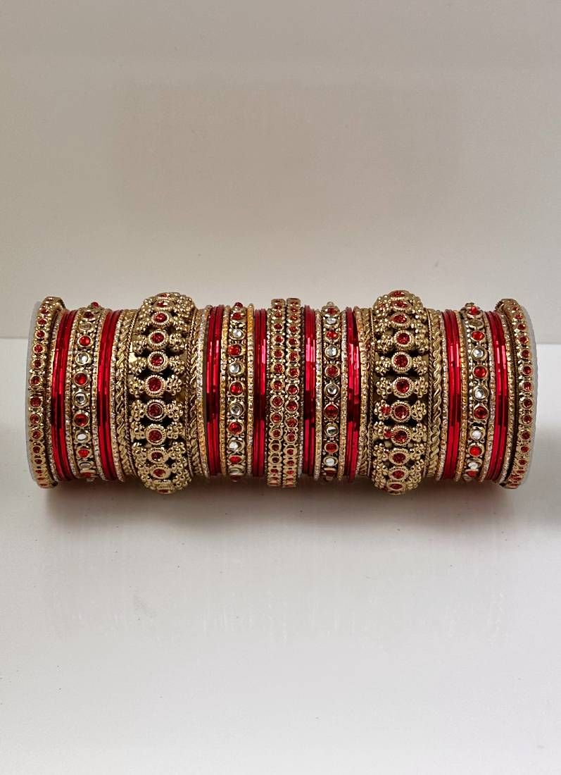 Buy Red Kundan Double Bangle Set