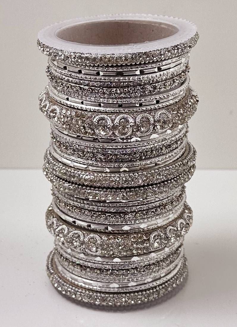 Buy Silver Diamonte Double Bangle Set