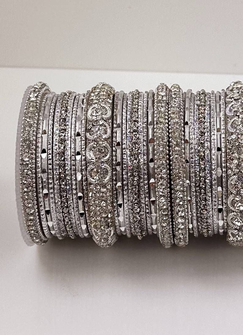 Buy Silver Diamonte Double Bangle Set