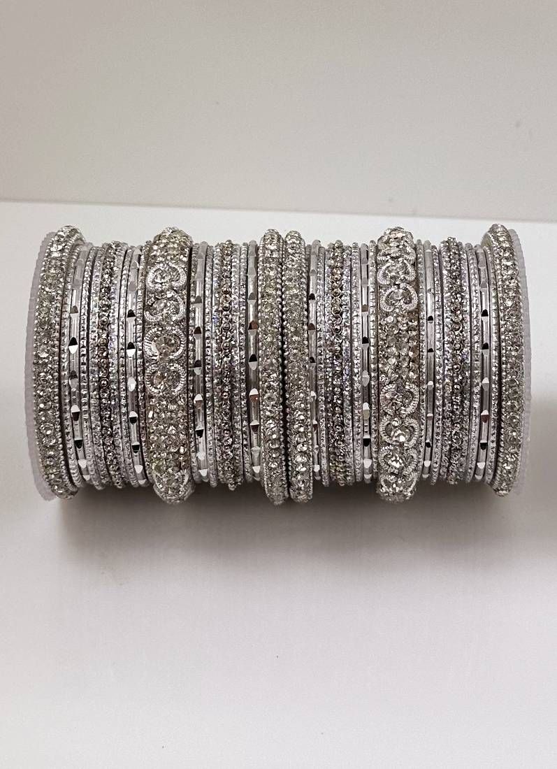 Buy Silver Diamonte Double Bangle Set