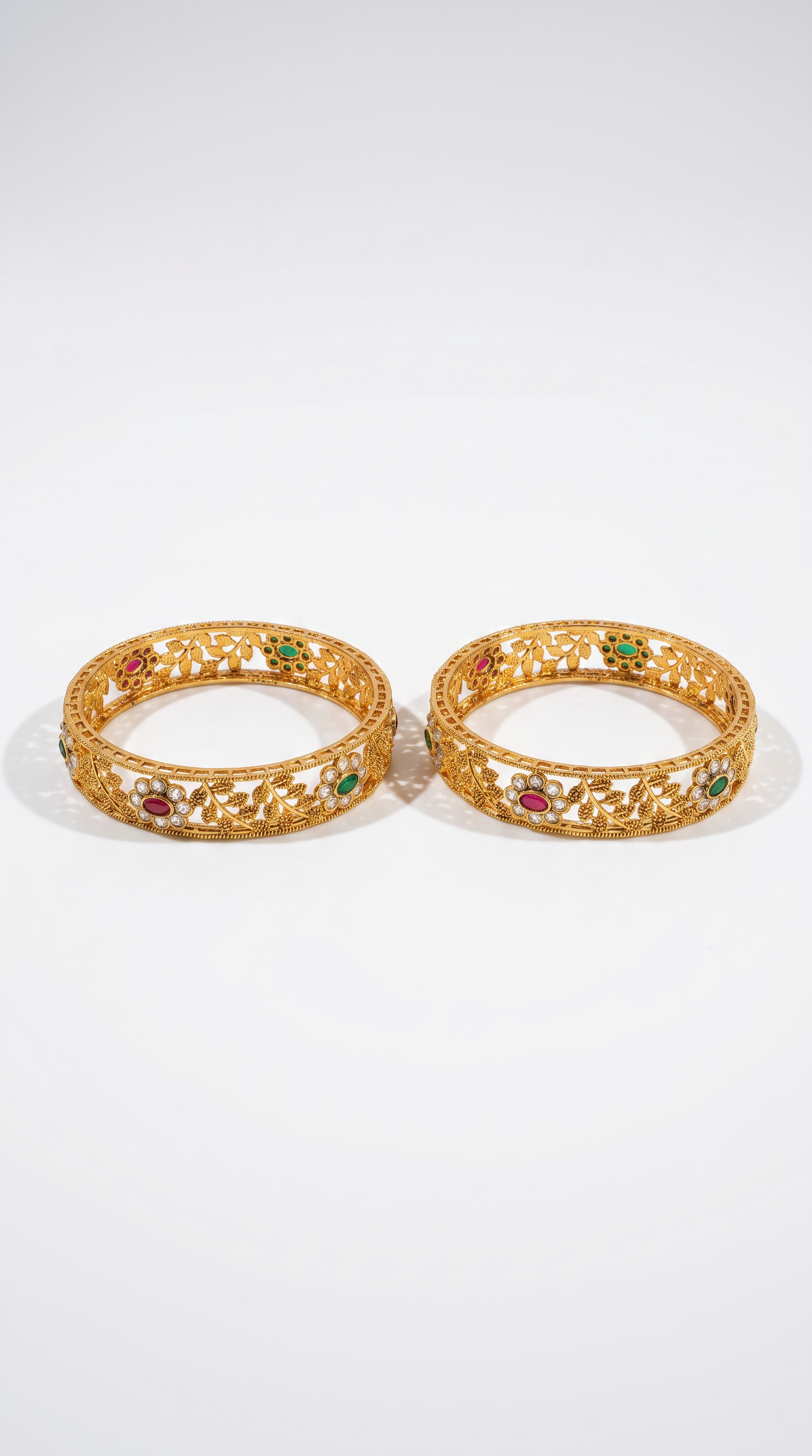Diamonte and ruby and green diamonte leaf kara set