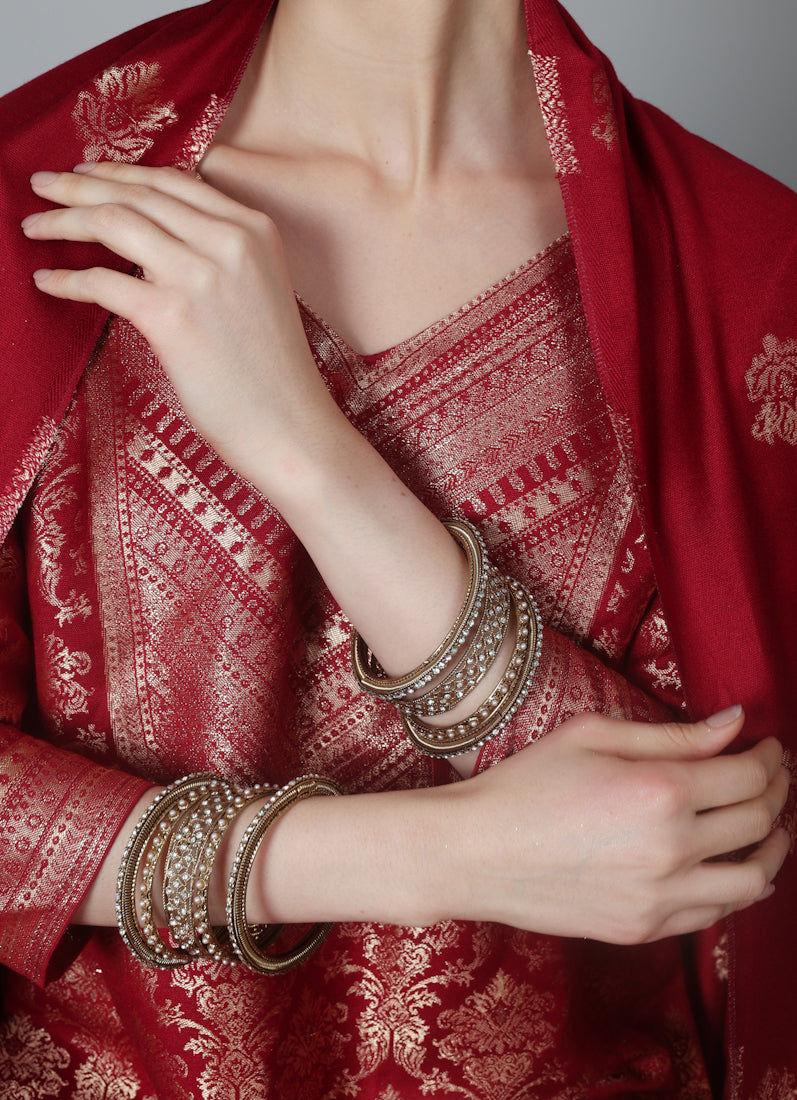 Womens Gold Multiple Kadha Mixed Bangle Set
