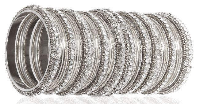 Buy Silver Studded Double Bangle Set
