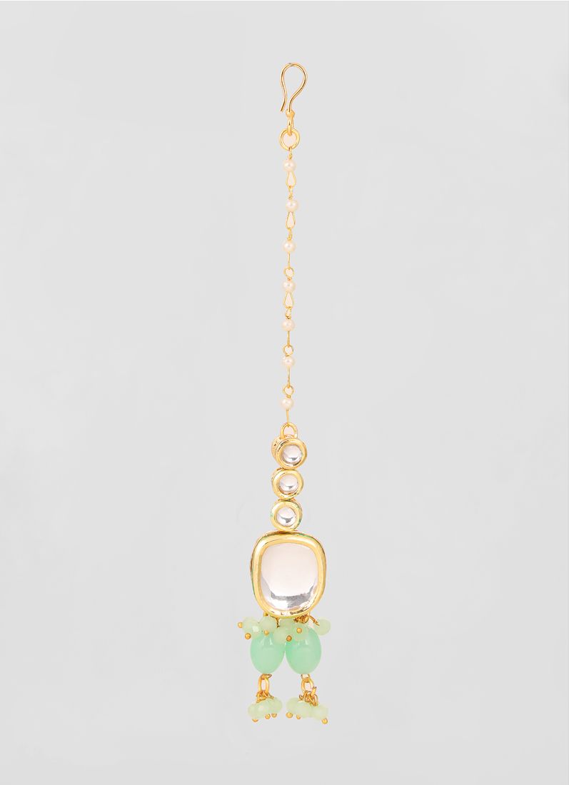 Green large Mirror Kundan Necklace Set