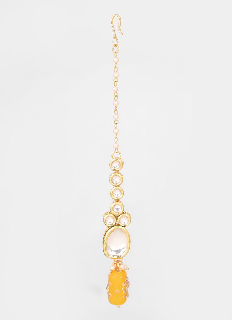 Gold Round Mirror Beads Kundan Necklace Set