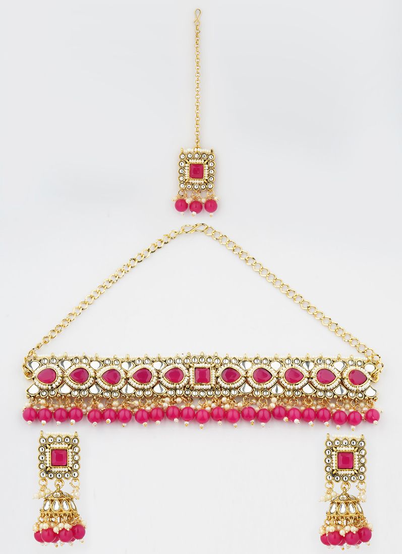 Buy Pink Pearl Kundan Necklace Set