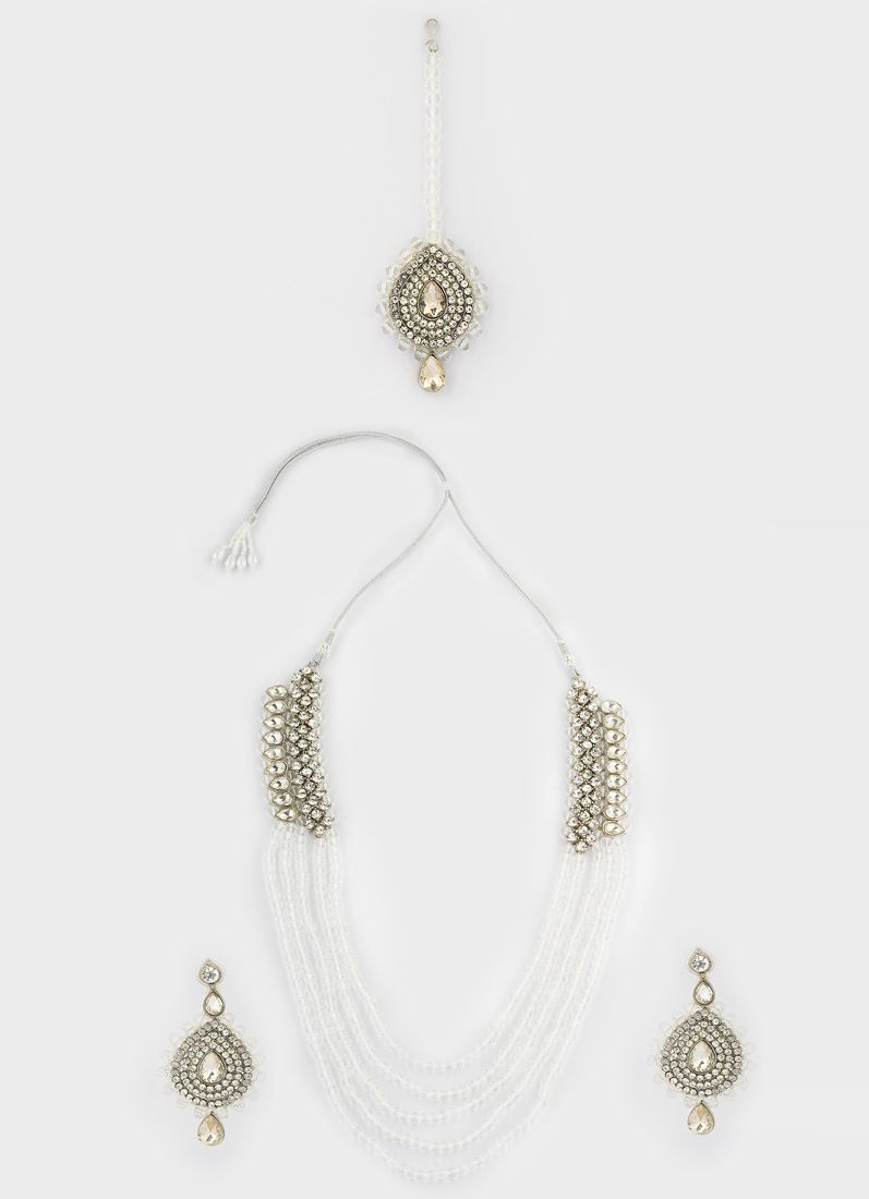 Buy Silver Crystal Dimaonte Necklace Set