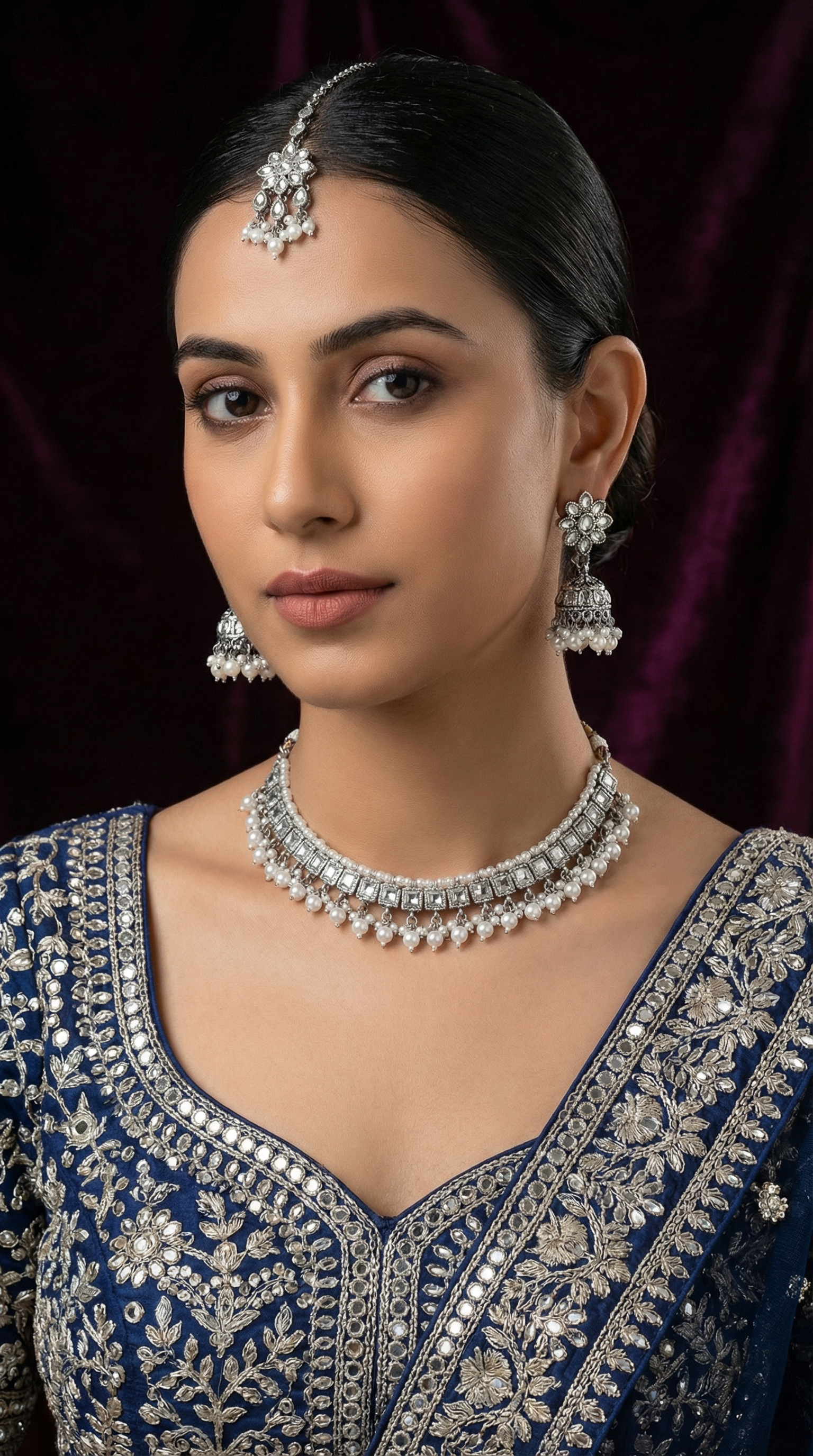 Womens Silver Pearl Drop Jewellery Set