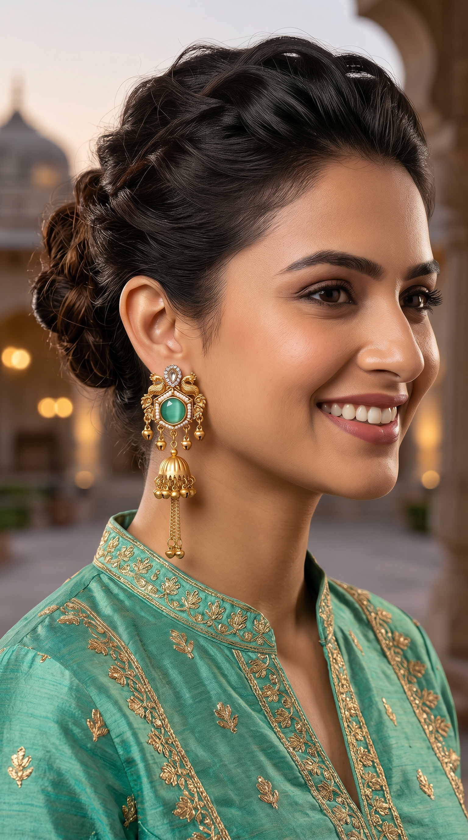 Womens Aqua Diamonte Kashmiri Earrings