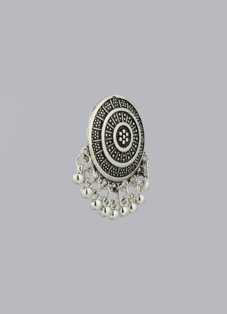 Silver Oxidised Press On Studs Earrings