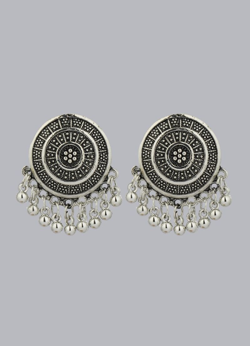 Buy Silver Oxidised Press On Studs Earrings
