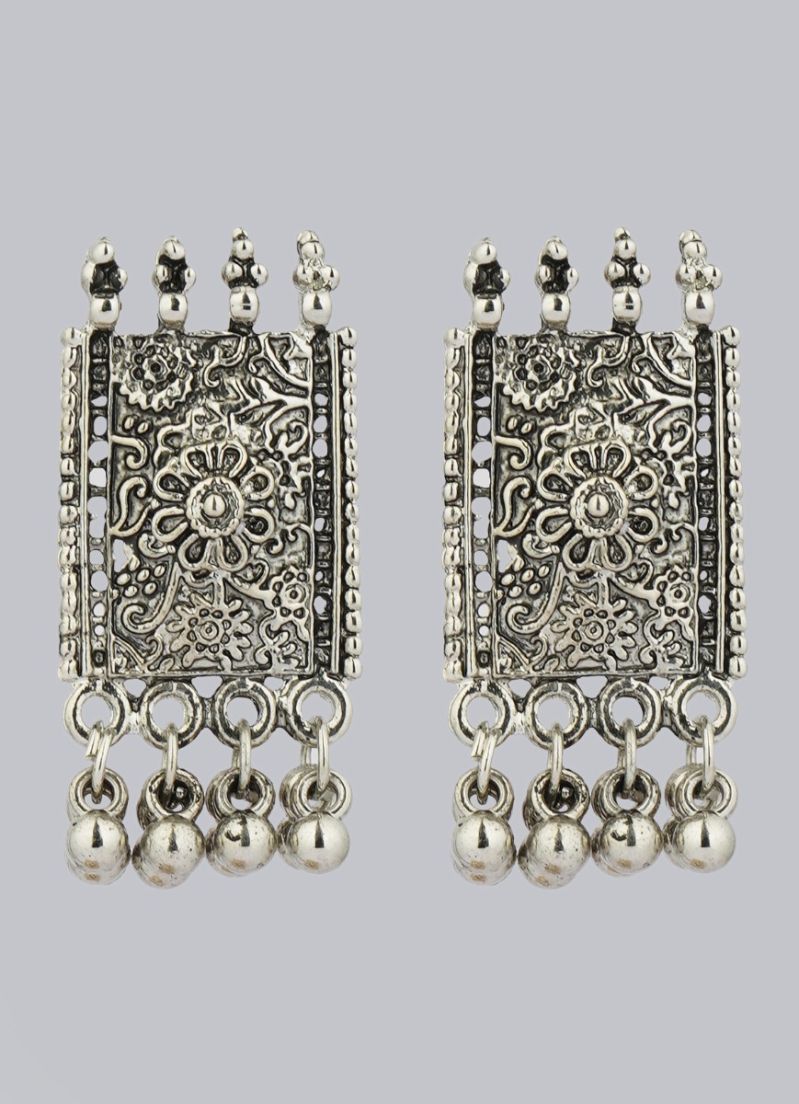 Buy Silver Oxidised Studs Earrings