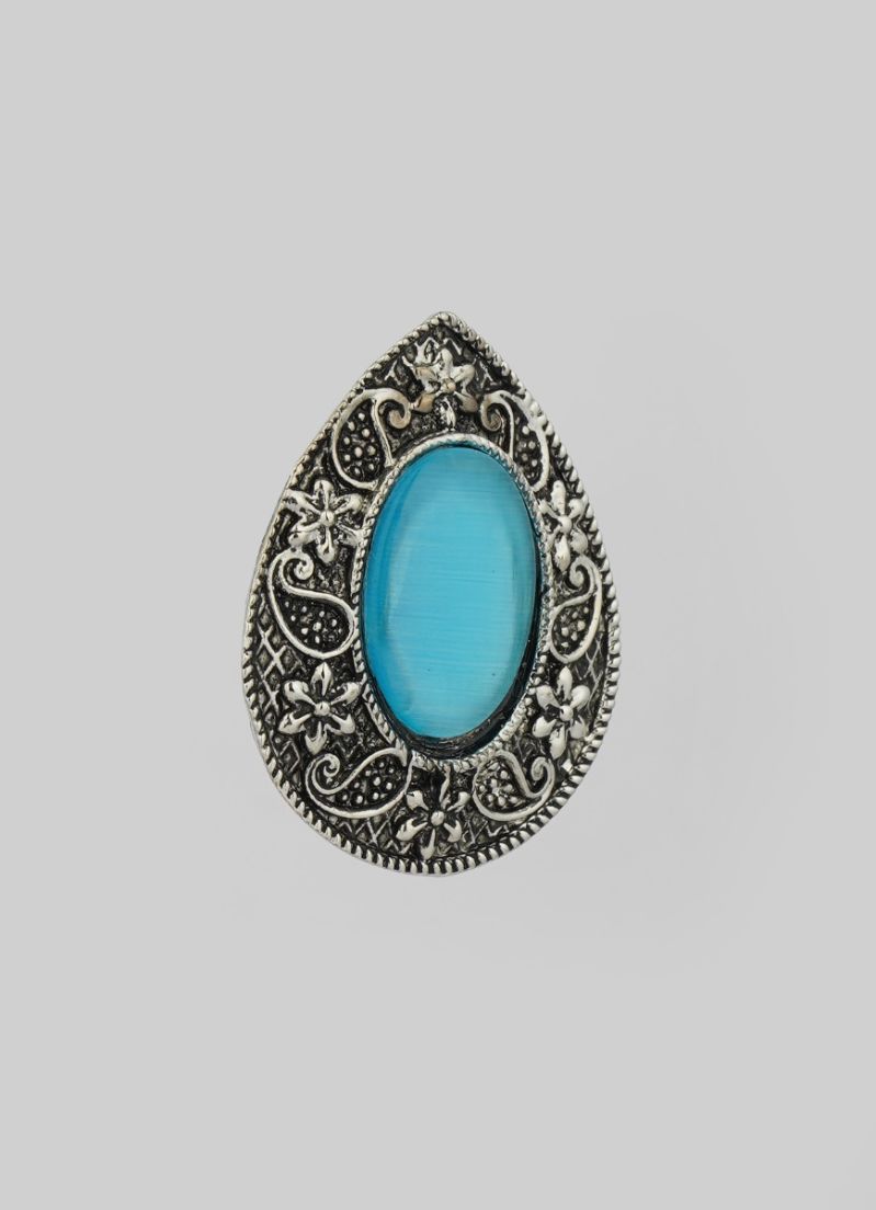 Silver Oxidised Blue Stone Earrings