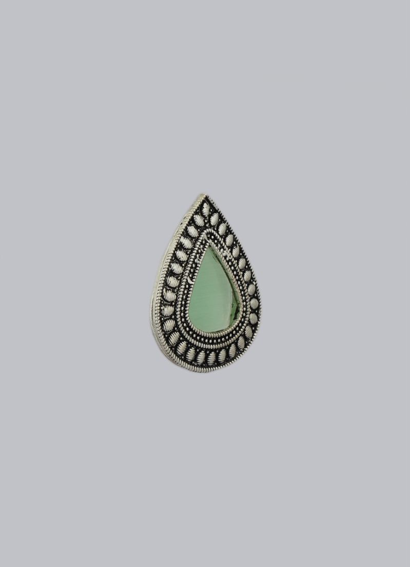Silver Oxidised Mint Green Stone Earrings