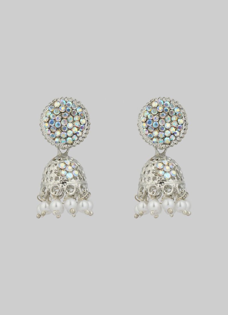 Buy Silver Holographic Crystal Jumki Earrings