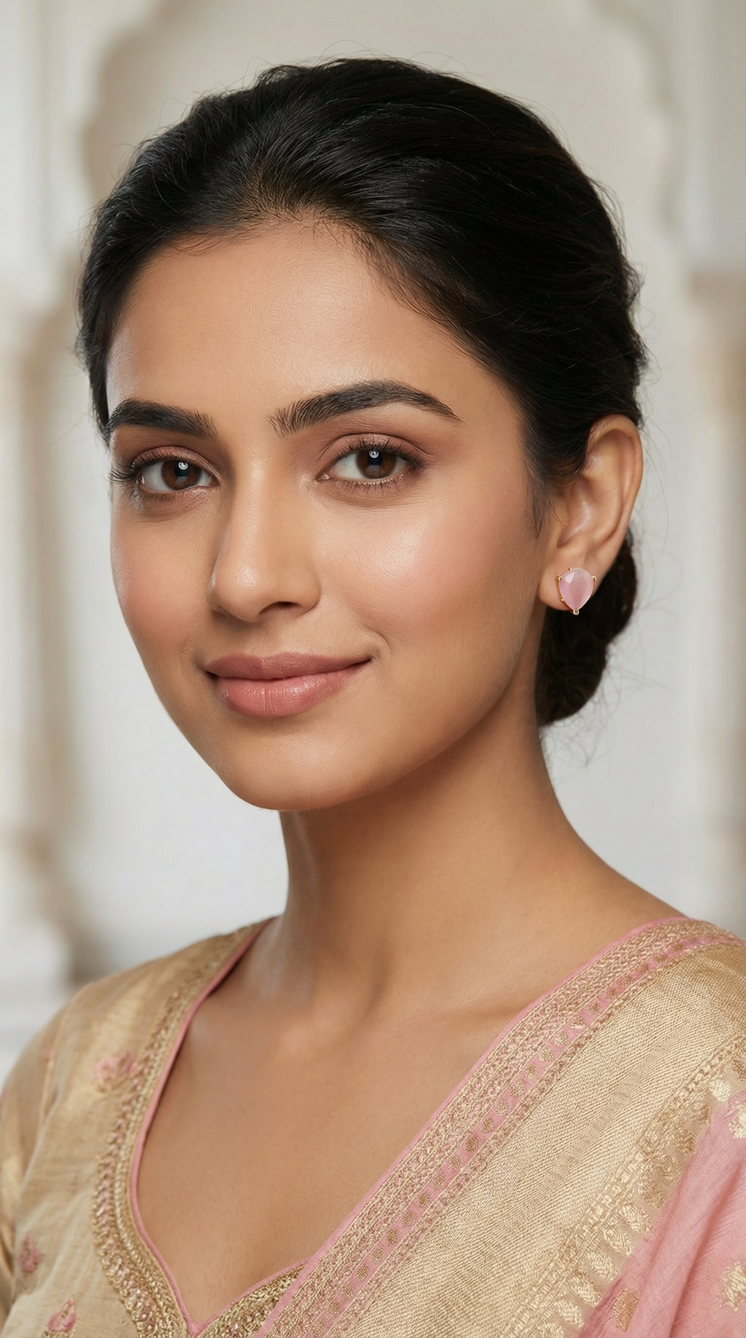 Light Pink Stone Stud Earrings - Elegant & Luxury Jewelry