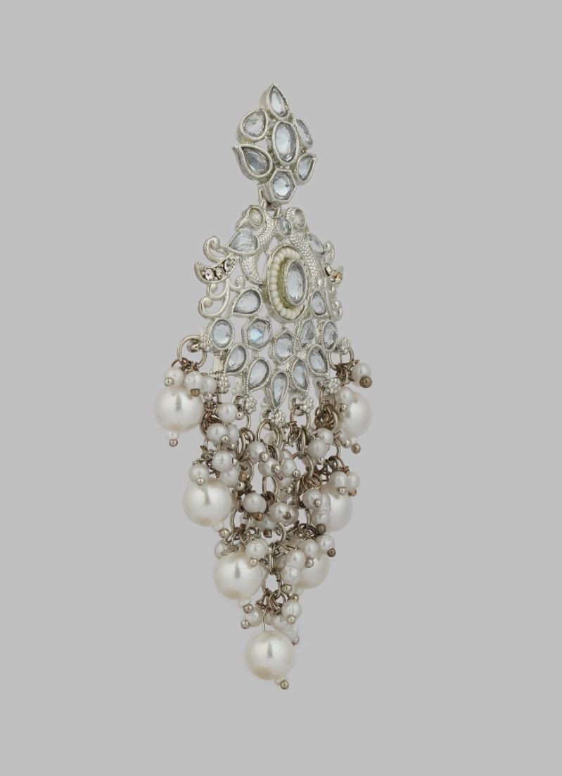 Silver Diamonte Pearl Jumki Earrings