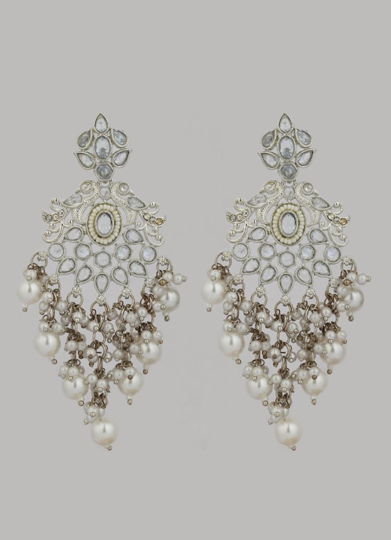 Buy Silver Diamonte Pearl Jumki Earrings