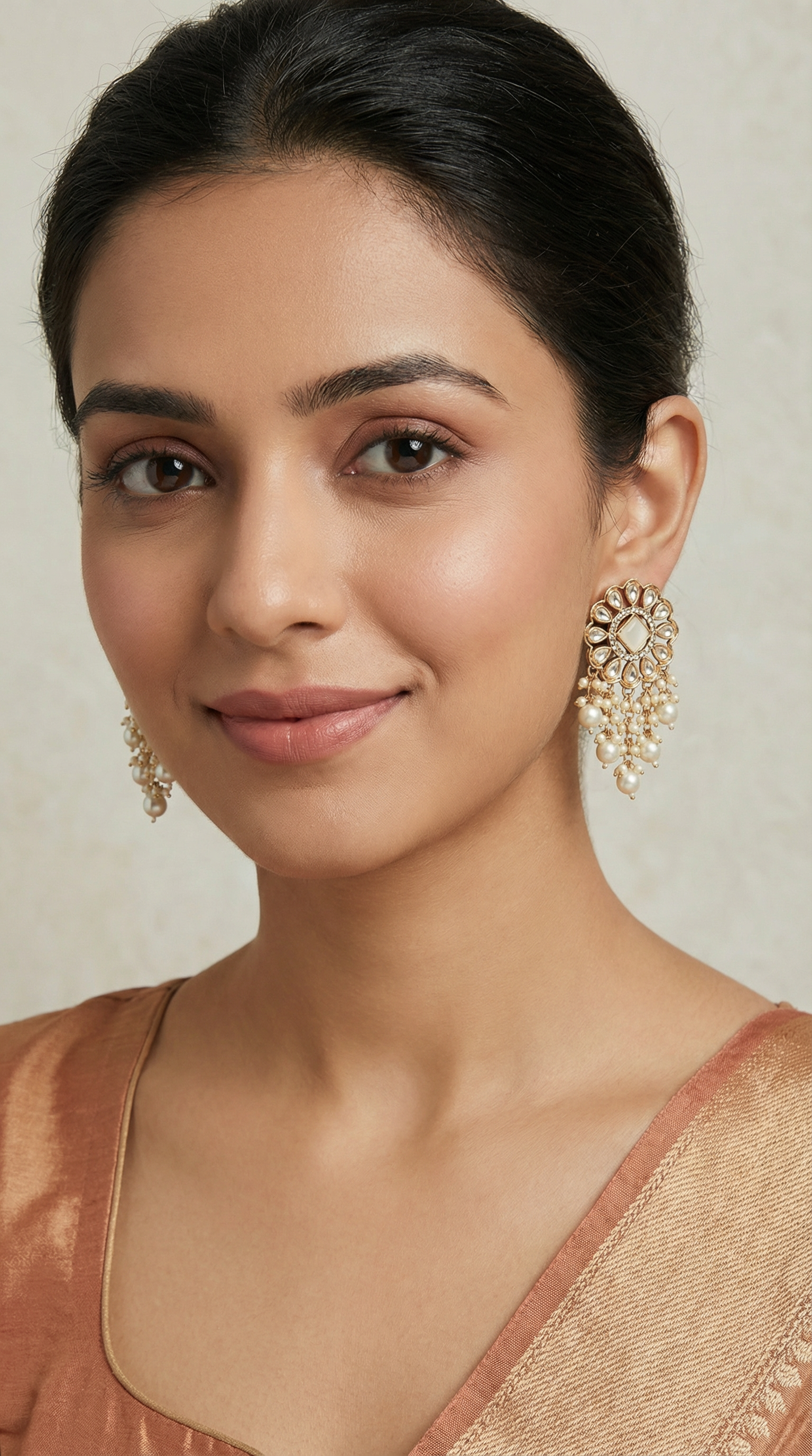 Cream Pearl Earrings with Diamante Detailing