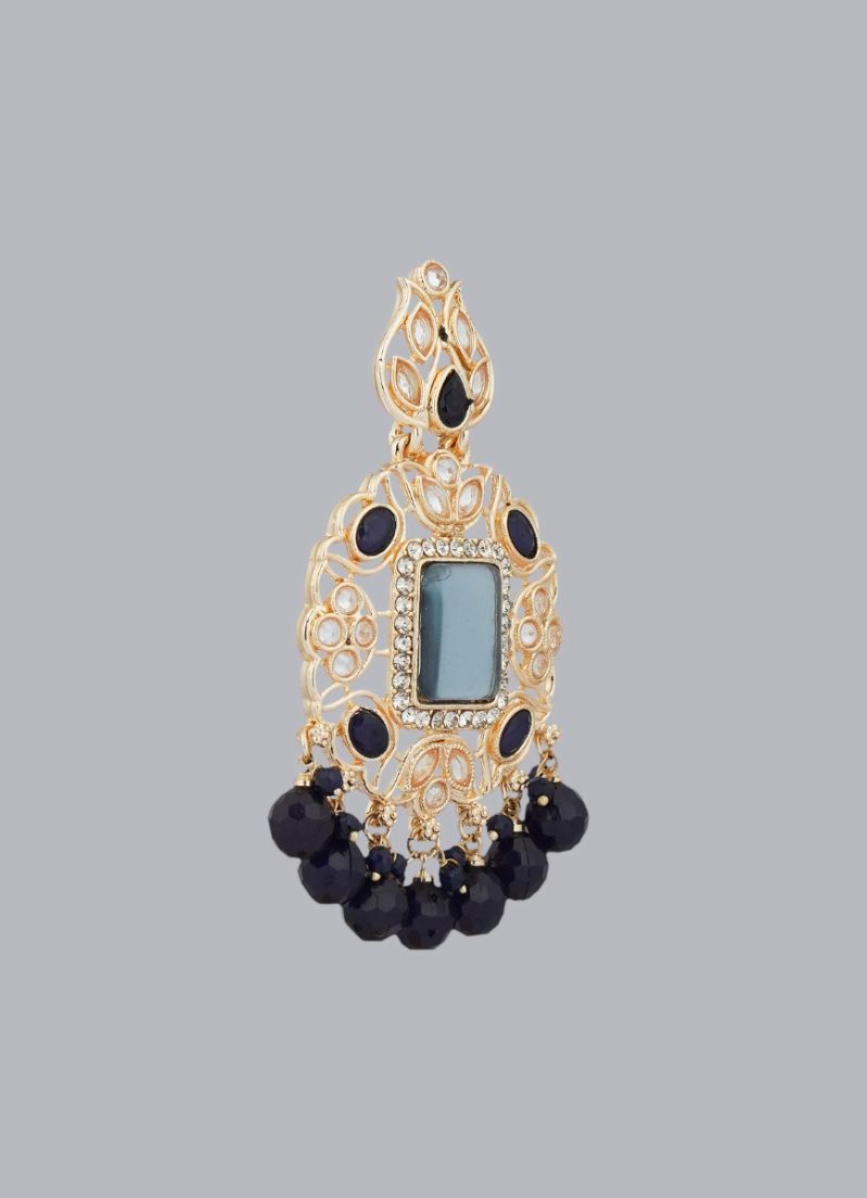 Diamonte Pearl Jumki Earrings Navy Blue