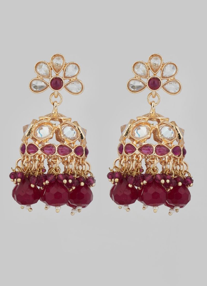 Buy Maroon Flower Jumki Earrings