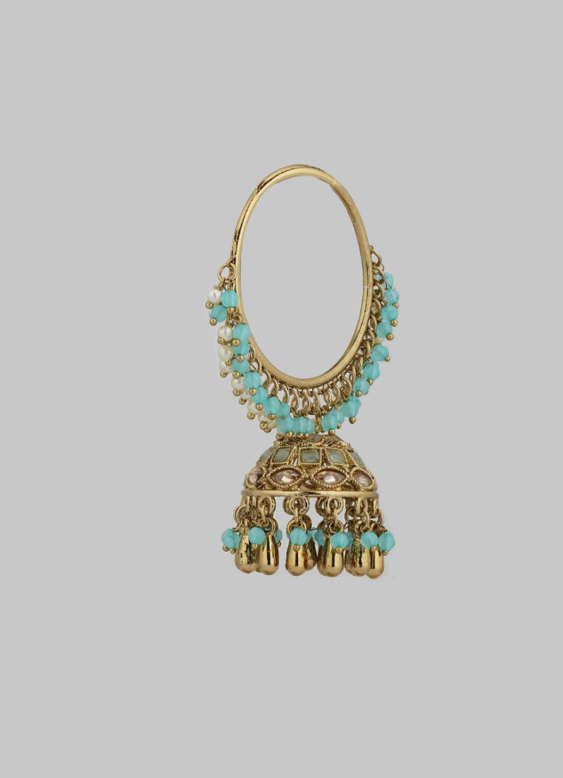 Light Blue Stone Pearl Bali Earrings